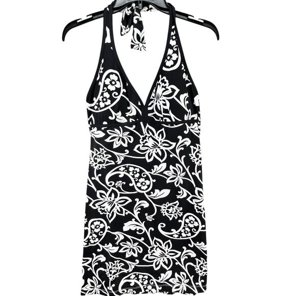 Tommy Bahama Spa Dress Womens M Black White Scroll Halter Cup Cover Up Resort - Picture 2 of 16